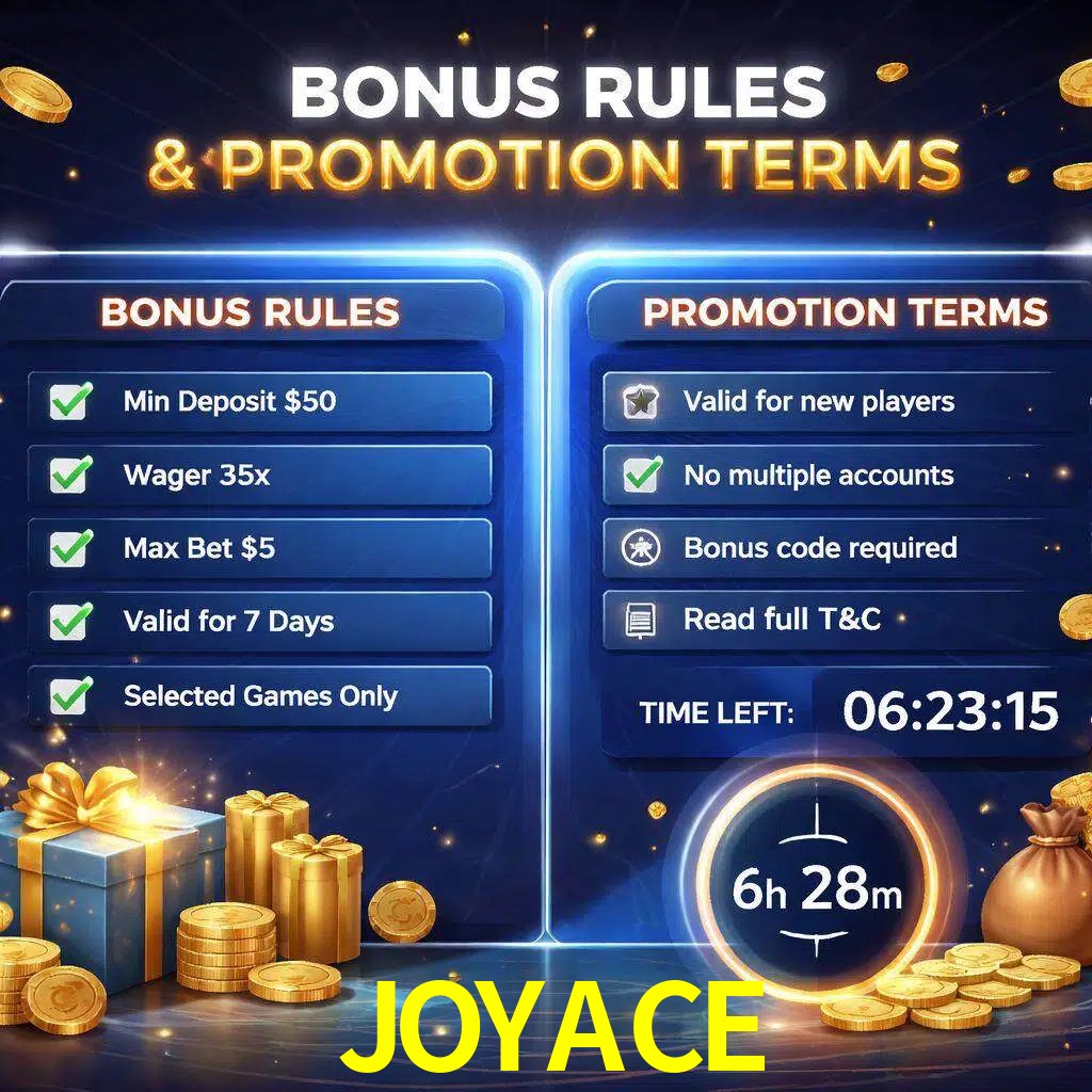 Reglas de promoción JOYACE y condiciones de bonos explicadas visualmente